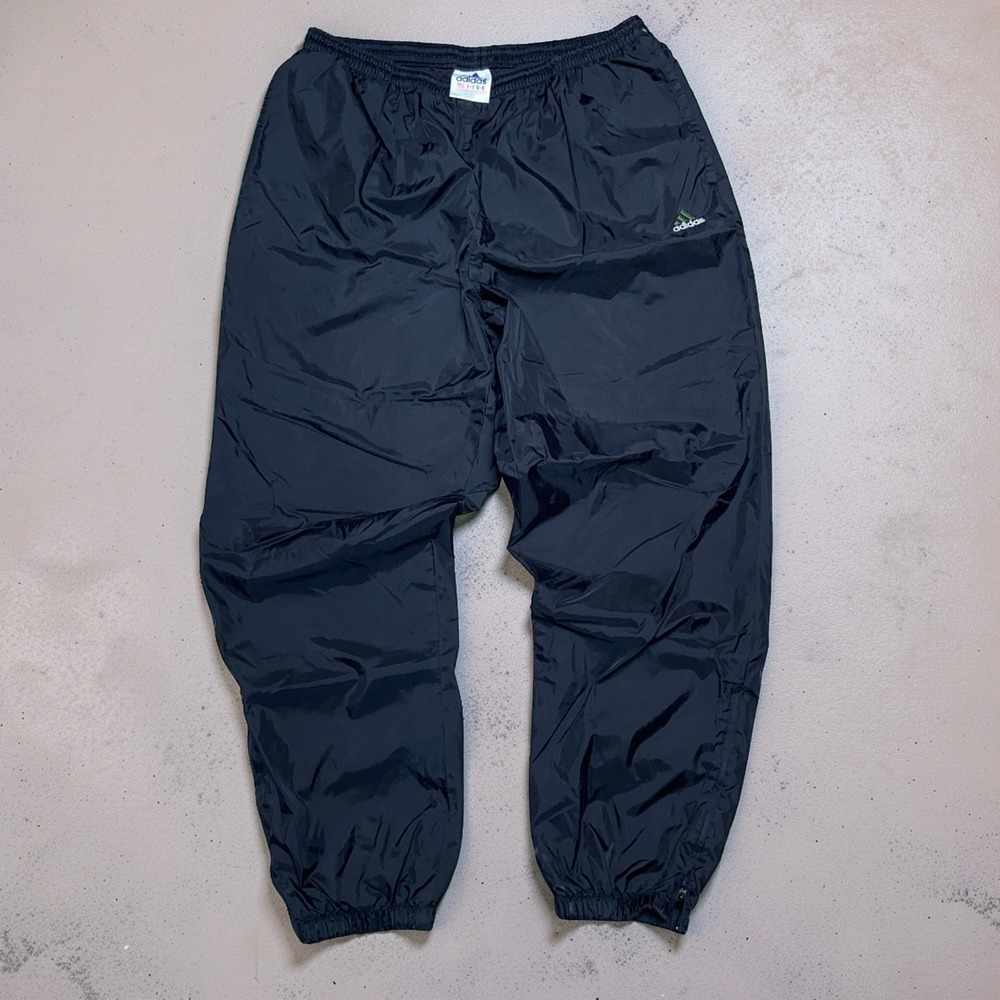 Vintage Adidas Track Pants Mens XXL Black Nylon Windbreaker Joggers RN88387